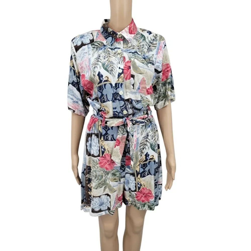 Capacity Vintage Tropical Floral Print Belted Romper Women's Large